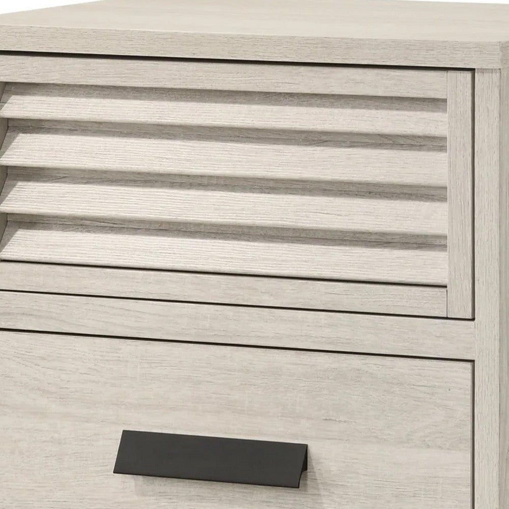 Sary Nightstand, 2 Drawers, Black Finger Handles, Off White Wood