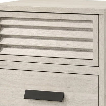Sary Nightstand, 2 Drawers, Black Finger Handles, Off White Wood