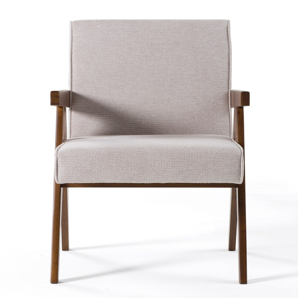 Cid Jose Accent Chair Set of 2, Beige Polyester, Walnut Brown Wood