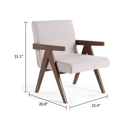 Cid Jose Accent Chair Set of 2, Beige Polyester, Walnut Brown Wood