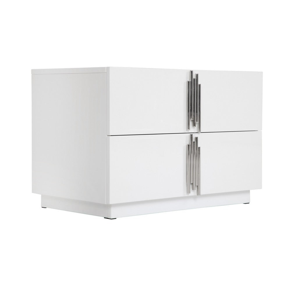 Cid Inji Nightstand, 2 Drawers, White High Gloss Finish, 28 Inch
