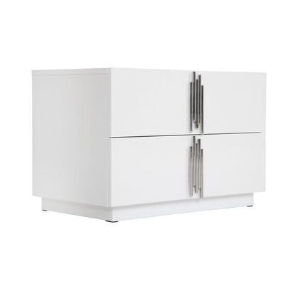 Cid Inji Nightstand, 2 Drawers, White High Gloss Finish, 28 Inch