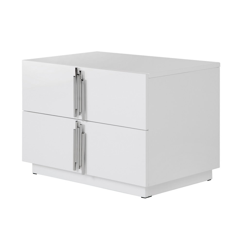 Cid Inji Nightstand, 2 Drawers, White High Gloss Finish, 28 Inch