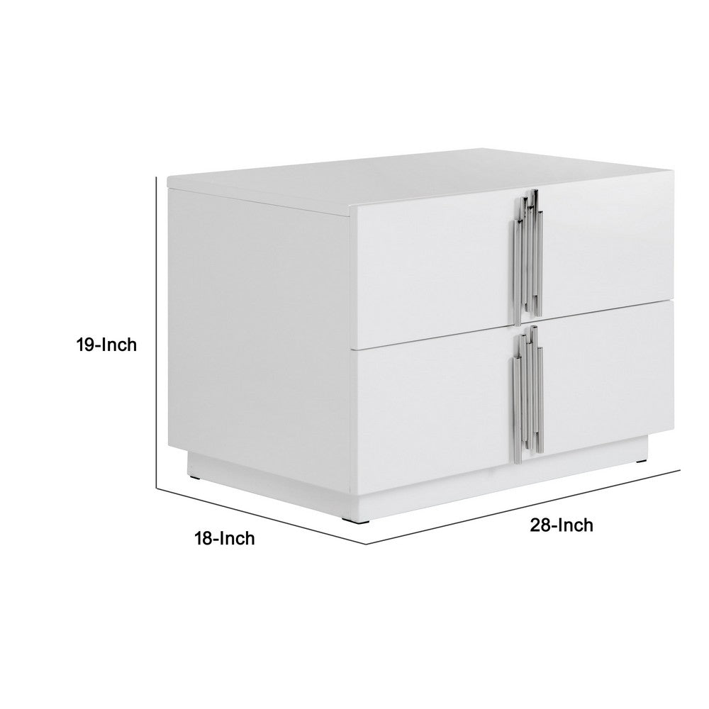 Cid Inji Nightstand, 2 Drawers, White High Gloss Finish, 28 Inch