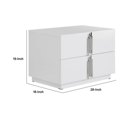 Cid Inji Nightstand, 2 Drawers, White High Gloss Finish, 28 Inch