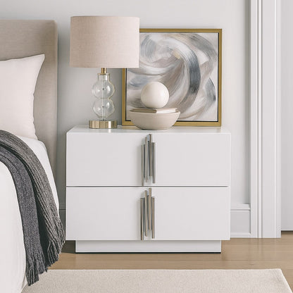 Cid Inji Nightstand, 2 Drawers, White High Gloss Finish, 28 Inch