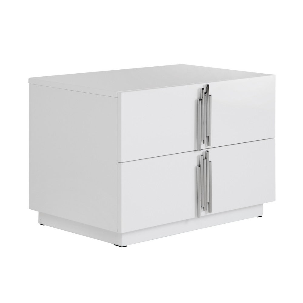 Cid Inji Nightstand, 2 Drawers, White High Gloss Finish, 28 Inch