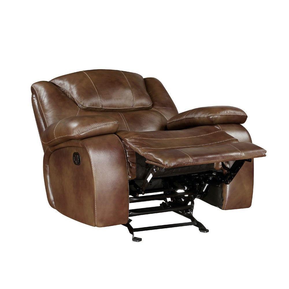 Licot Manual Glider Recliner Chair, Glossy Brown Top Grain Leather