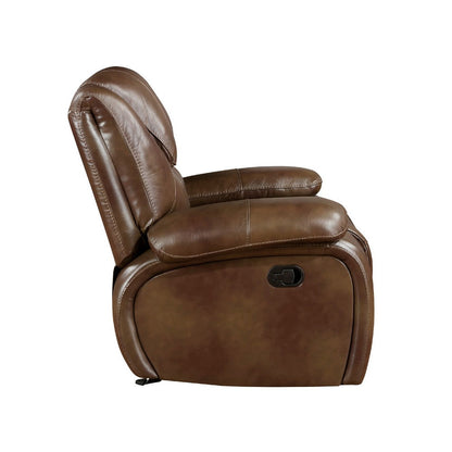 Licot Manual Glider Recliner Chair, Glossy Brown Top Grain Leather