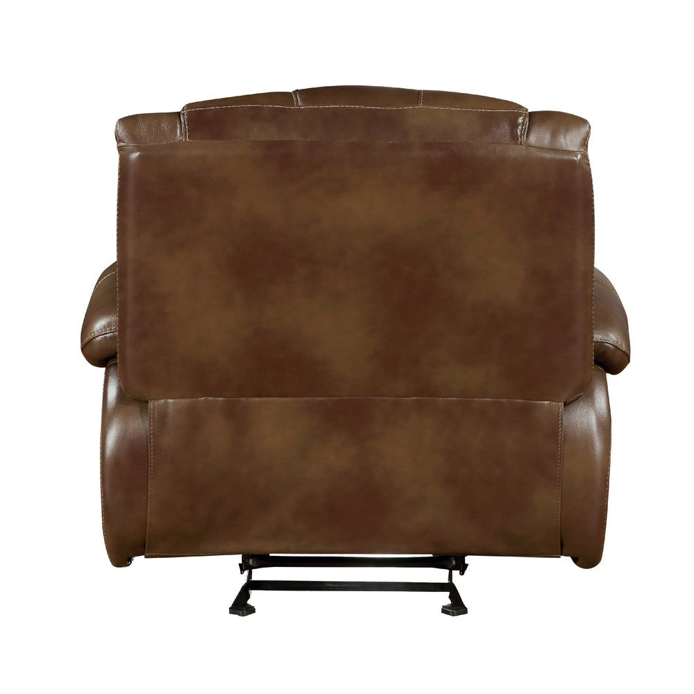 Licot Manual Glider Recliner Chair, Glossy Brown Top Grain Leather
