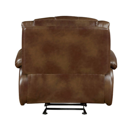 Licot Manual Glider Recliner Chair, Glossy Brown Top Grain Leather