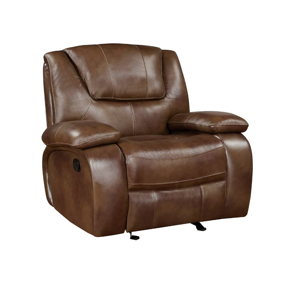 Licot Manual Glider Recliner Chair, Glossy Brown Top Grain Leather