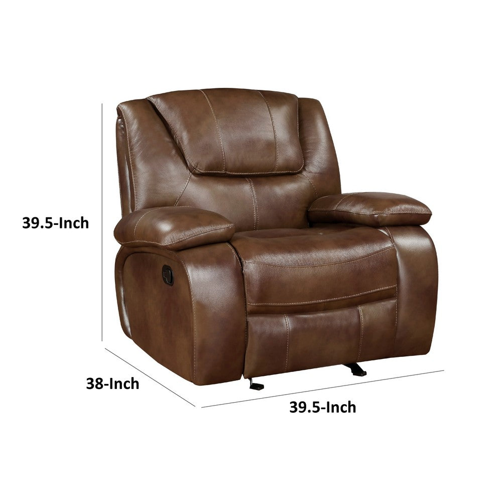 Licot Manual Glider Recliner Chair, Glossy Brown Top Grain Leather