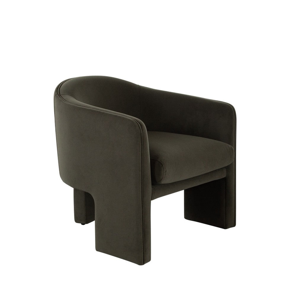 Lery Accent Chair, Green Winter Moss Performance Velvet, Curved Design