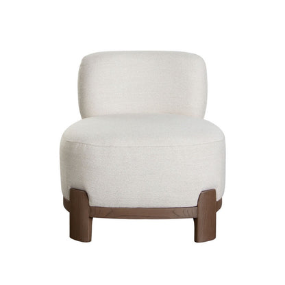 Dem Accent Chair, Armless Cream White Polyester Seat, Wood legs n Trim