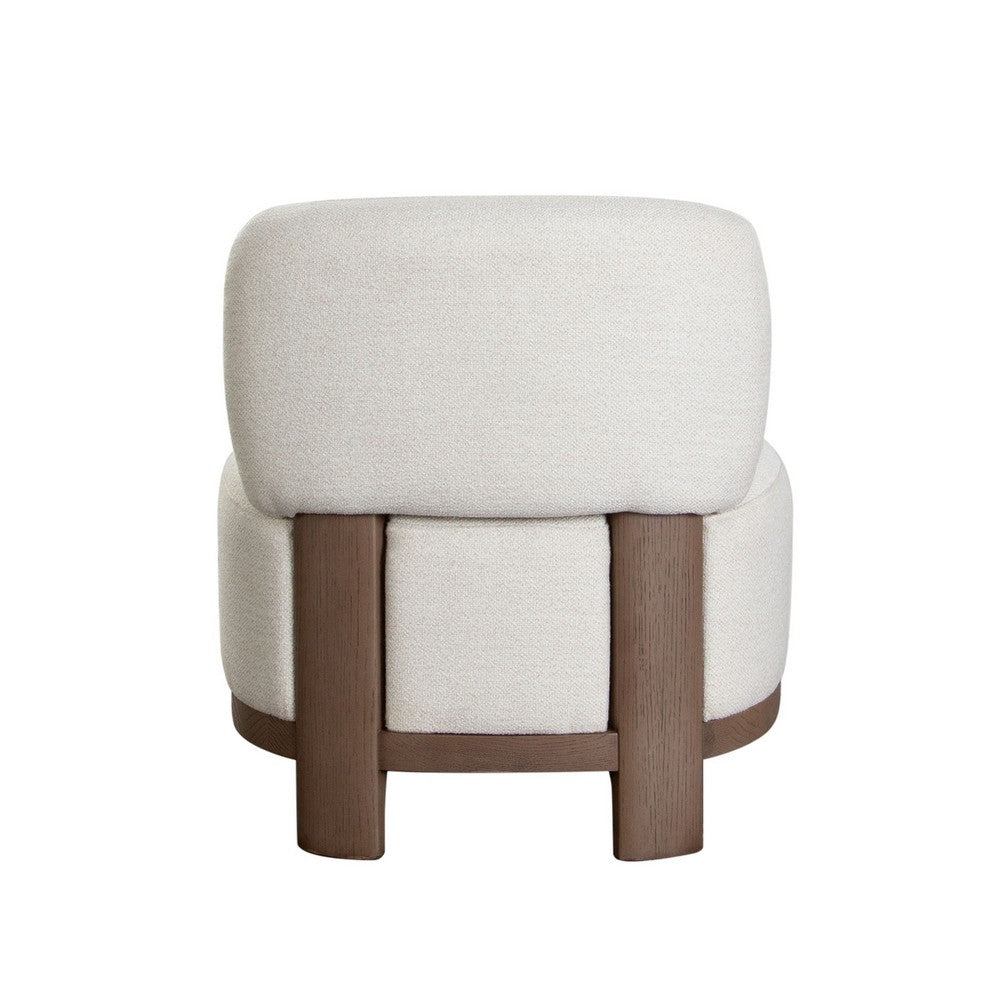 Dem Accent Chair, Armless Cream White Polyester Seat, Wood legs n Trim