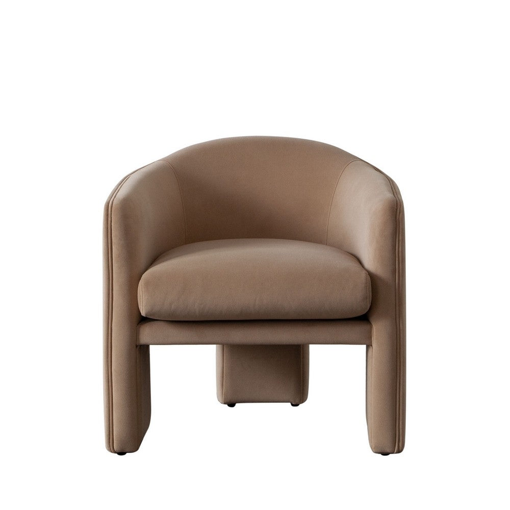 Lery Accent Chair, Curved Back Tripod Base, Camel Brown Velvet, 29 Inch