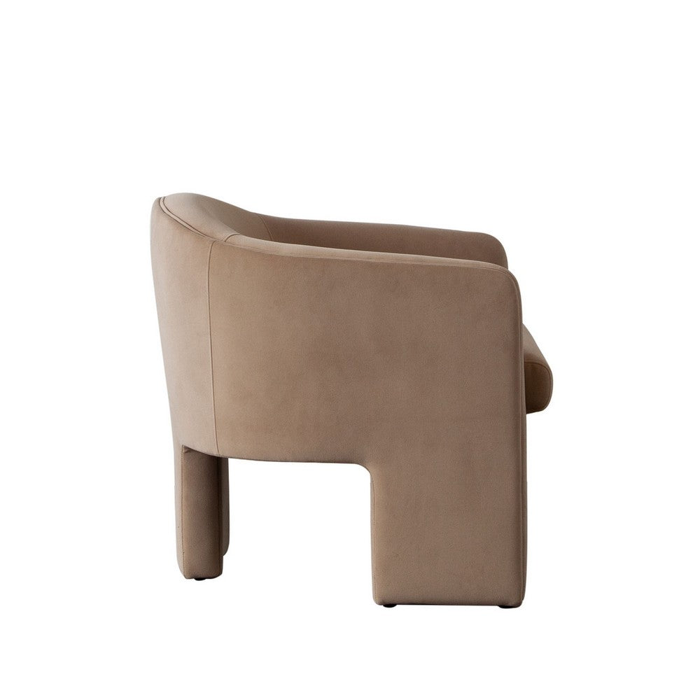 Lery Accent Chair, Curved Back Tripod Base, Camel Brown Velvet, 29 Inch
