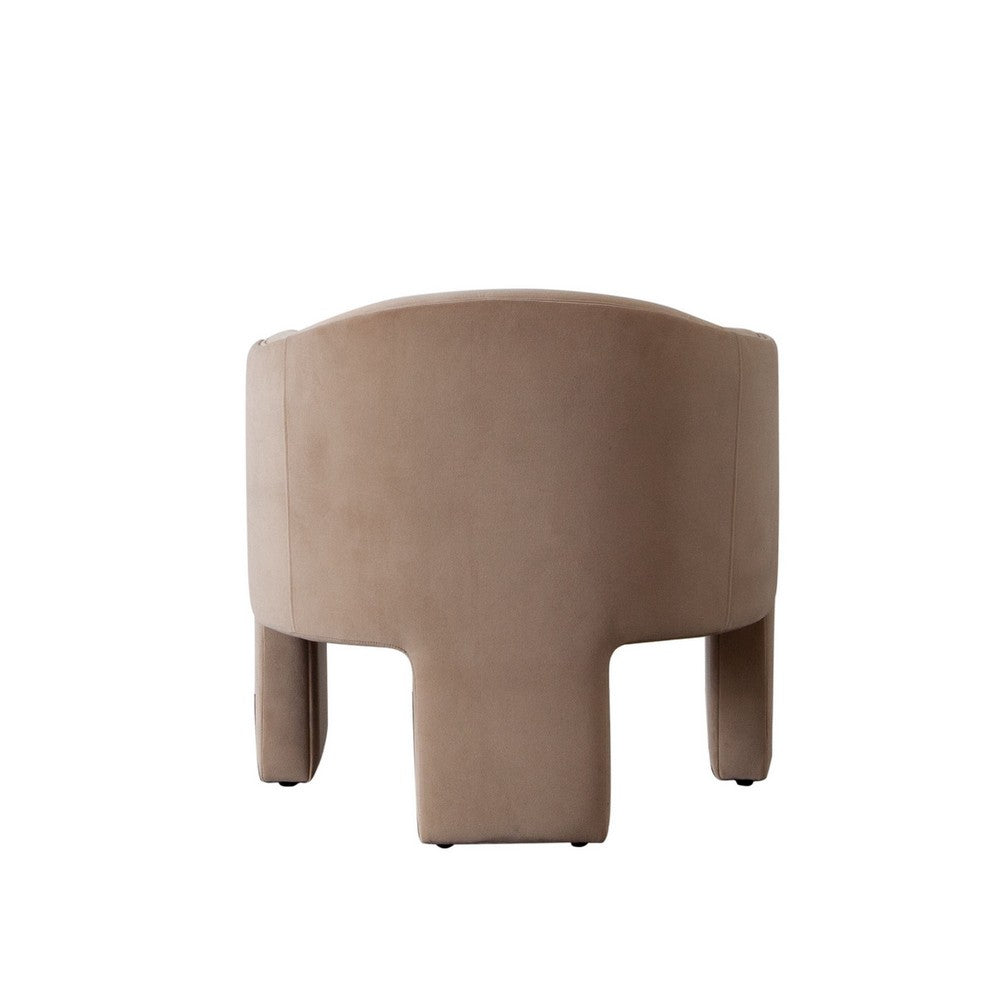 Lery Accent Chair, Curved Back Tripod Base, Camel Brown Velvet, 29 Inch
