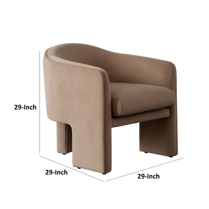 Lery Accent Chair, Curved Back Tripod Base, Camel Brown Velvet, 29 Inch