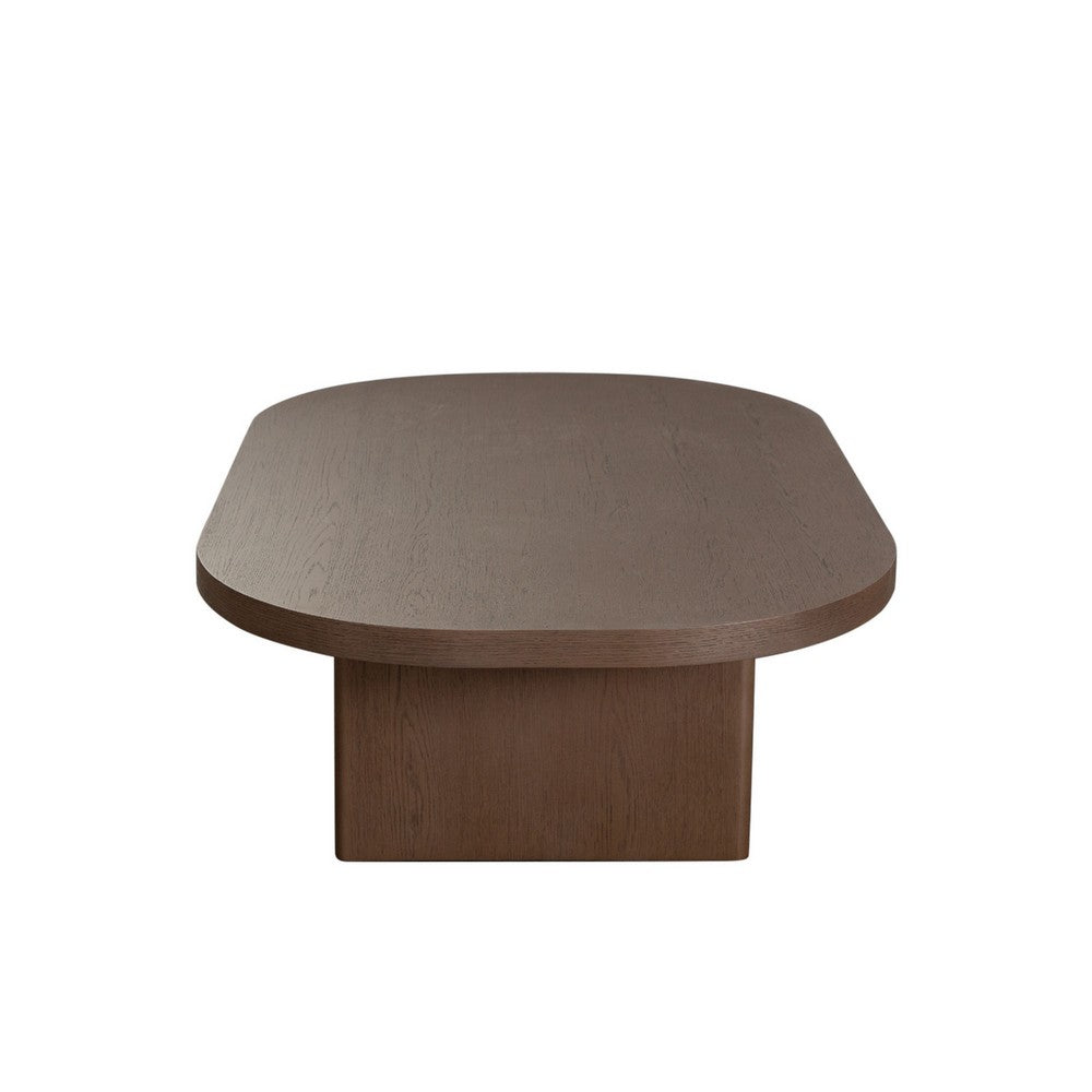 Peny Coffee Table, 47 Inch Oval Top with / Panel Legs in Dark Oak Brown