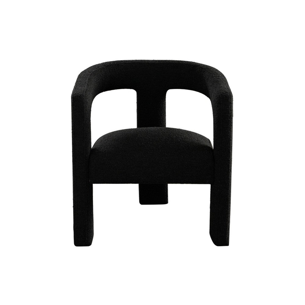 Gely Dining Accent Chair, Open Curved Back w Tripod Base, Black Boucle