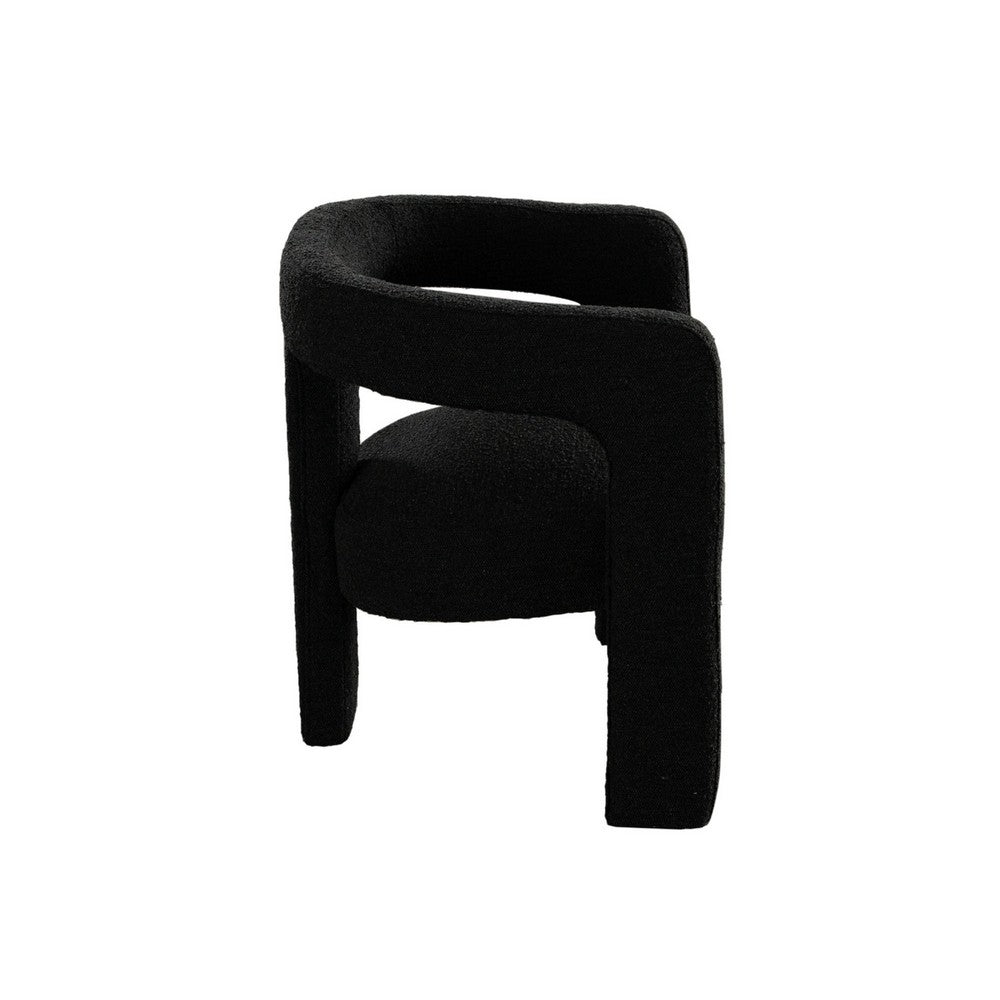 Gely Dining Accent Chair, Open Curved Back w Tripod Base, Black Boucle