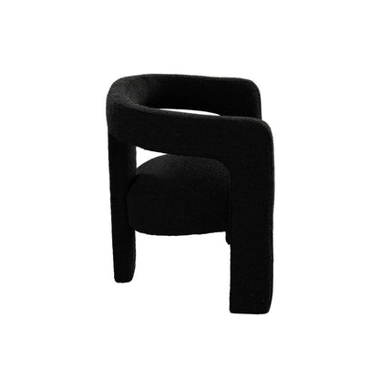 Gely Dining Accent Chair, Open Curved Back w Tripod Base, Black Boucle