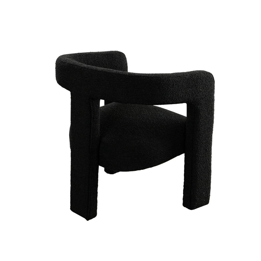 Gely Dining Accent Chair, Open Curved Back w Tripod Base, Black Boucle