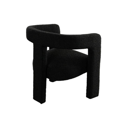 Gely Dining Accent Chair, Open Curved Back w Tripod Base, Black Boucle