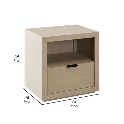 Somy Nightstand with Drawer and Shelf, Light Natural Gray Mango Wood