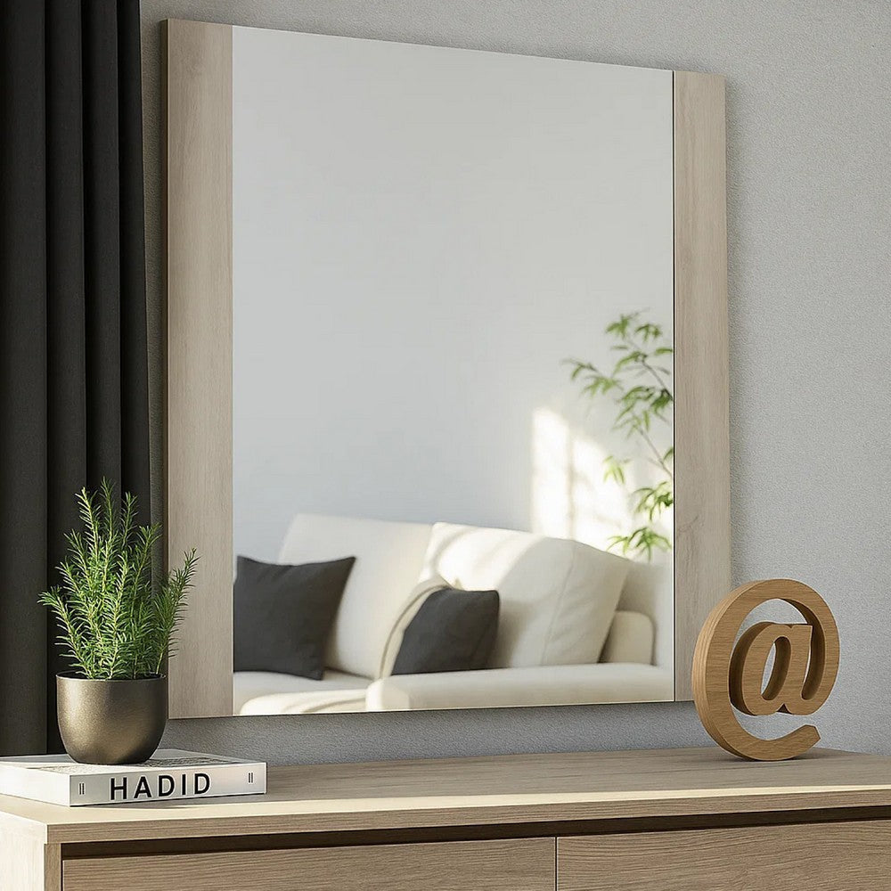Nomi Dresser Mirror, 44 Inch White Wash Rectangular Wood Frame