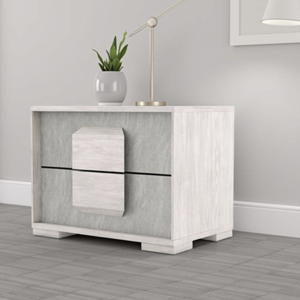Nomi Nightstand, 2 Drawers and Melamine Top, Stone Gray Front, 24 Inch