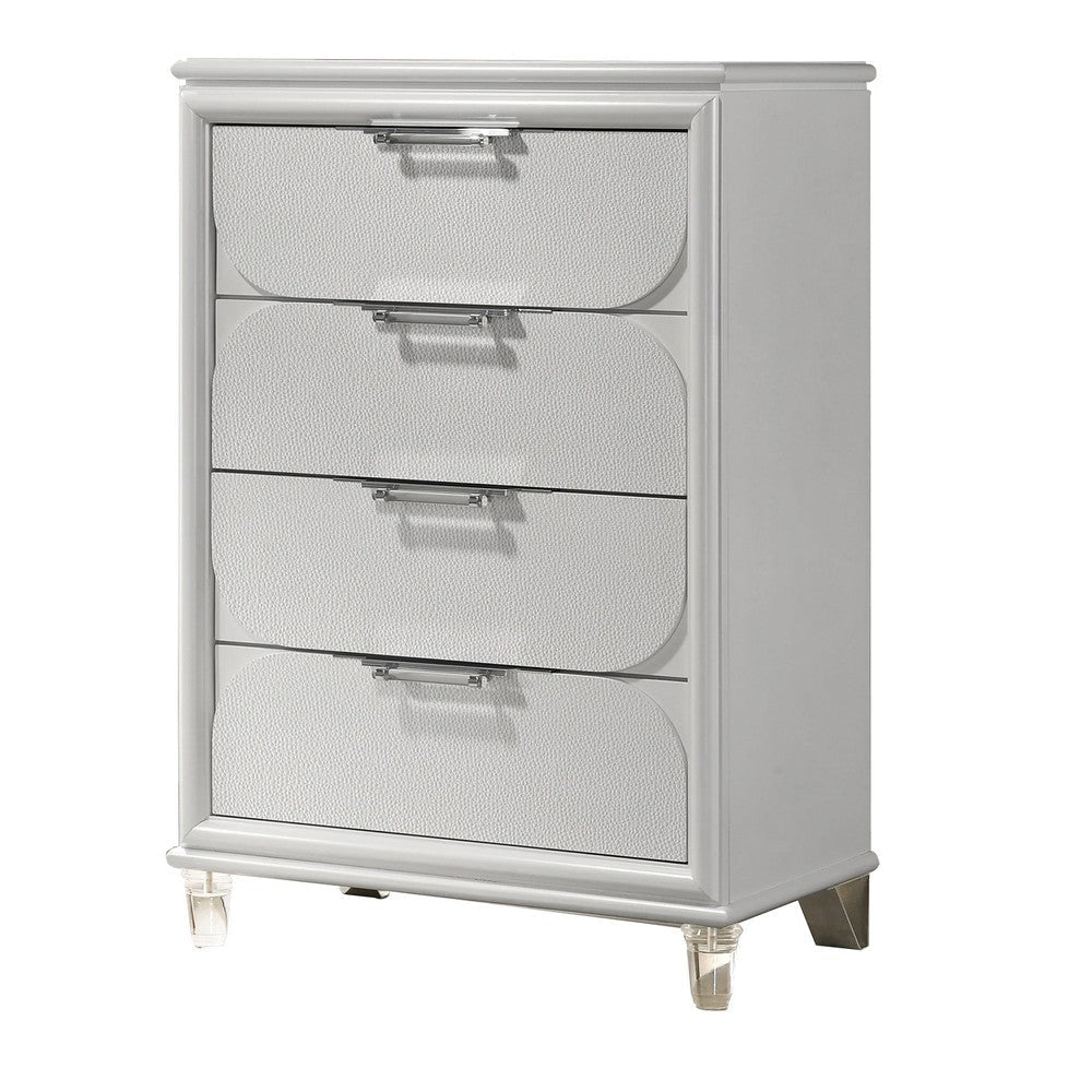 Dima Nightstand, 2 Drawers w Acrylic Handles, White Rubberwood, 24 Inch