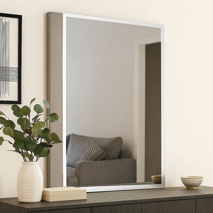 Suni Dresser Mirror, 40 Inch, Sleek Light Taupe Wood, Frameless Design