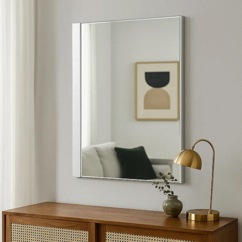 Suni Dresser Mirror, 40 Inch, Sleek Light Taupe Wood, Frameless Design