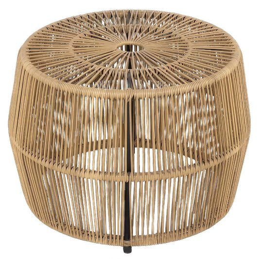 Zyan Outdoor Coffee Table, 22 Inch Natural Brown Rattan Wicker, Steel Frame