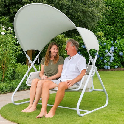 Diz Outdoor Hanging  Double Swing Sofa Chair, White Powder Coated Steel