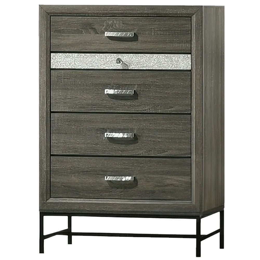Lito 25 Inch Nightstand, 1 Drawer and Jewelry Tray, Glam Silver, Gray