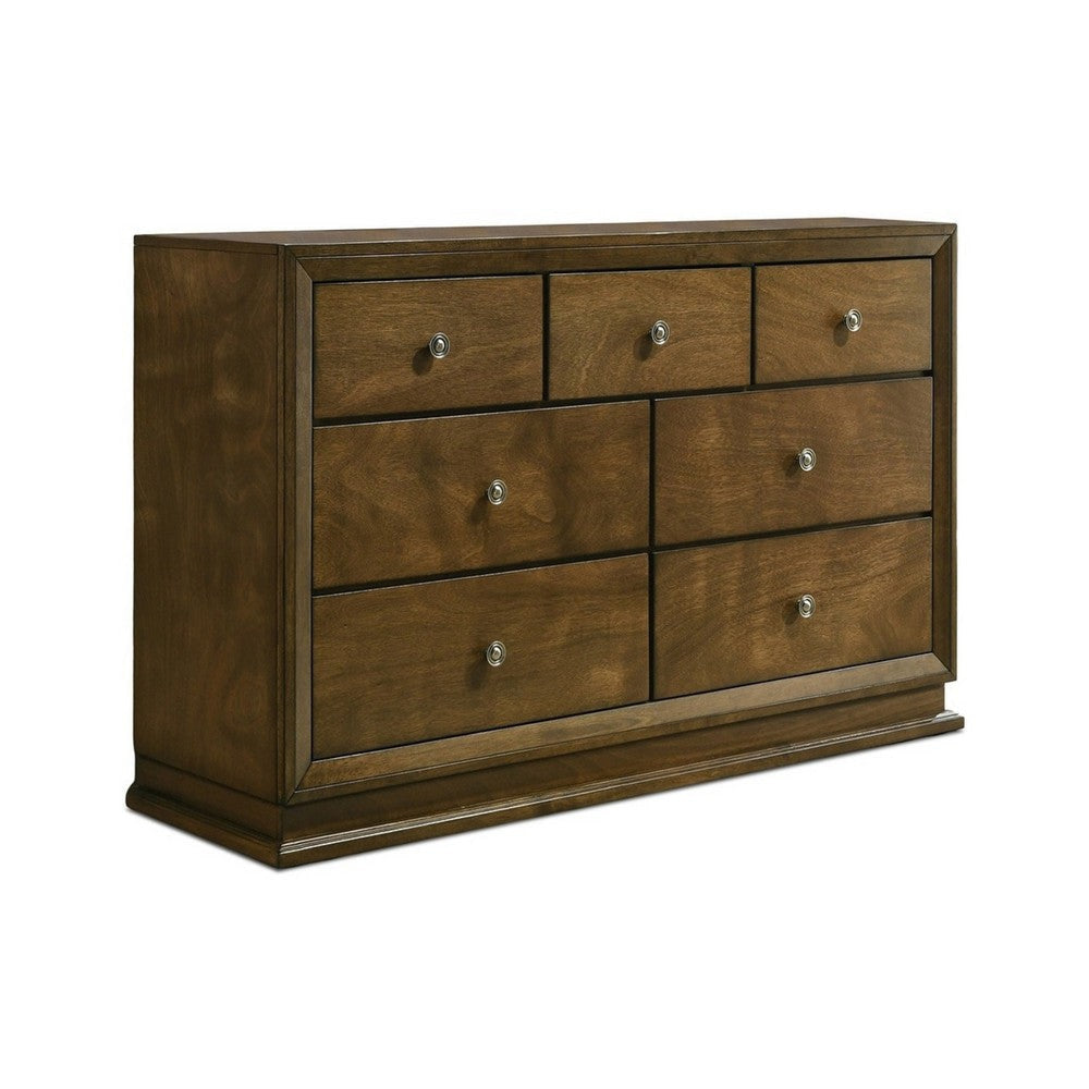 Rouk 5 Drawer Tall Dresser Chest, Transitional, Walnut Brown Solid Wood
