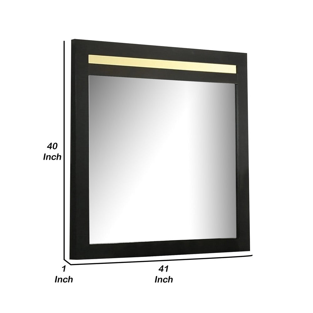 Yoki 41 Inch Dresser Mirror, Modern Glam Black with Gold Acrylic Accents