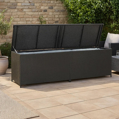 Jer Outdoor Storage Box with Gas Lift, 79 Inch Black Rattan Woven