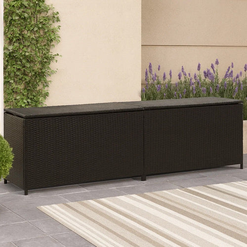 Jer Outdoor Storage Box with Gas Lift, 79 Inch Black Rattan Woven