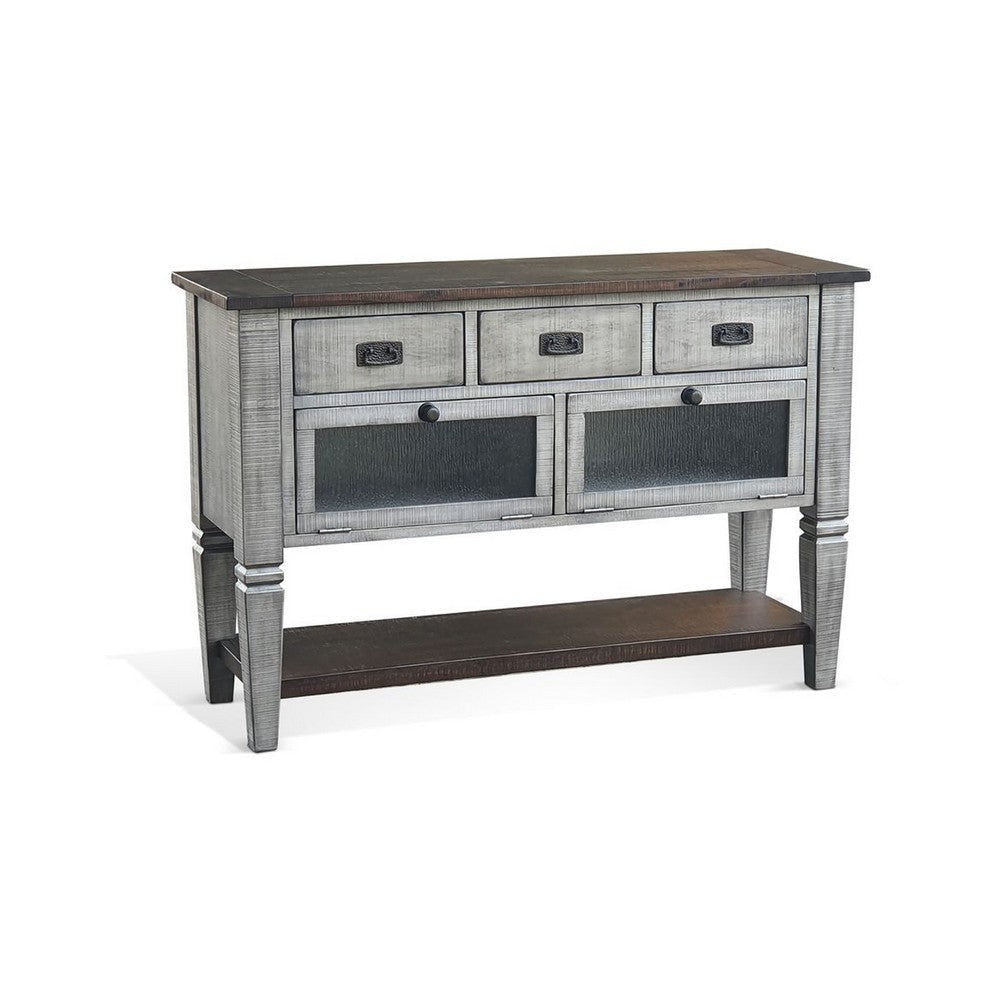 Camie Sofa Console Table, 48 Inch, 3 Drawers, Gray Solid Mahogany