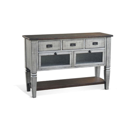 Camie Sofa Console Table, 48 Inch, 3 Drawers, Gray Solid Mahogany