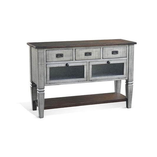 Camie Coffee Table, 48 Inch Top, 3 Drawers, Gray Solid Mahogany
