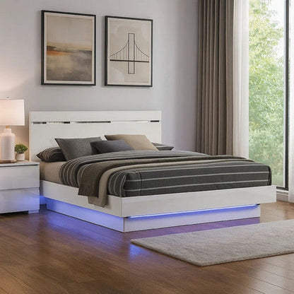 Pero King Size Bed w Silver Trimmed Headboard, LED Footboard, Black