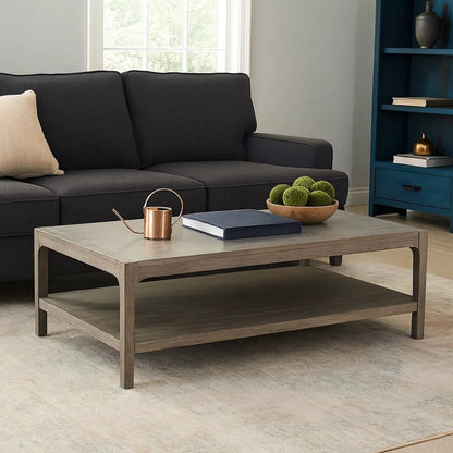 Fela Coffee Table, 52 Inch Rectangular Top, Natural Brown Solid Wood