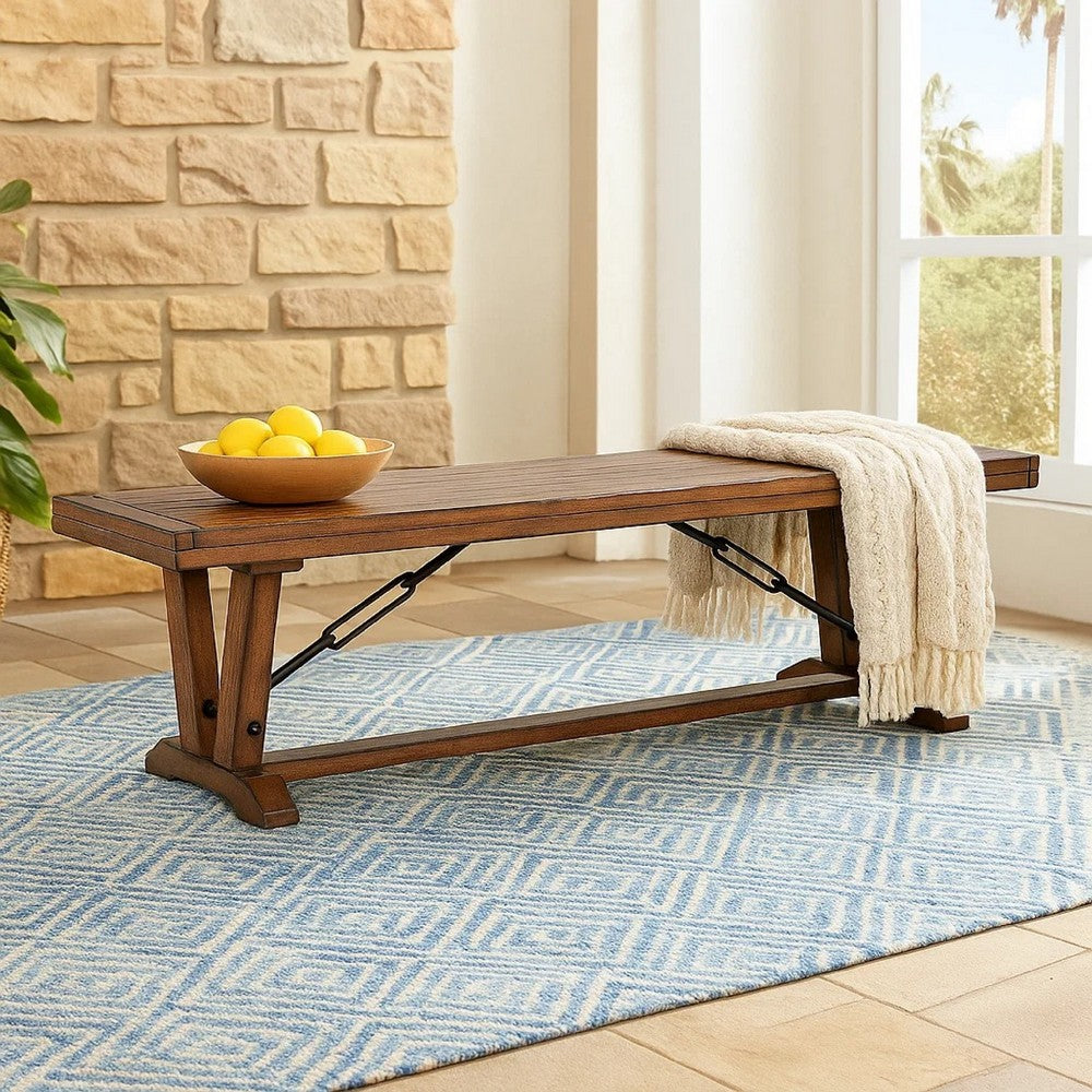 Zeka Industrial Bench, Plank Seat, 72 Inch Rustic Gray Solid Wood