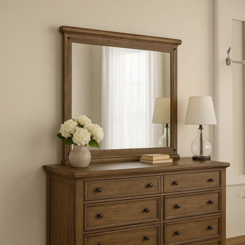 Merry Dresser Mirror, Brown Solid Wood, Rectangular 36x49 Frame